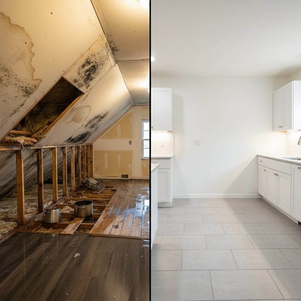 Sewage Backup Cleanup restoration β home kitchen of two-story residence in Garfield, NJ