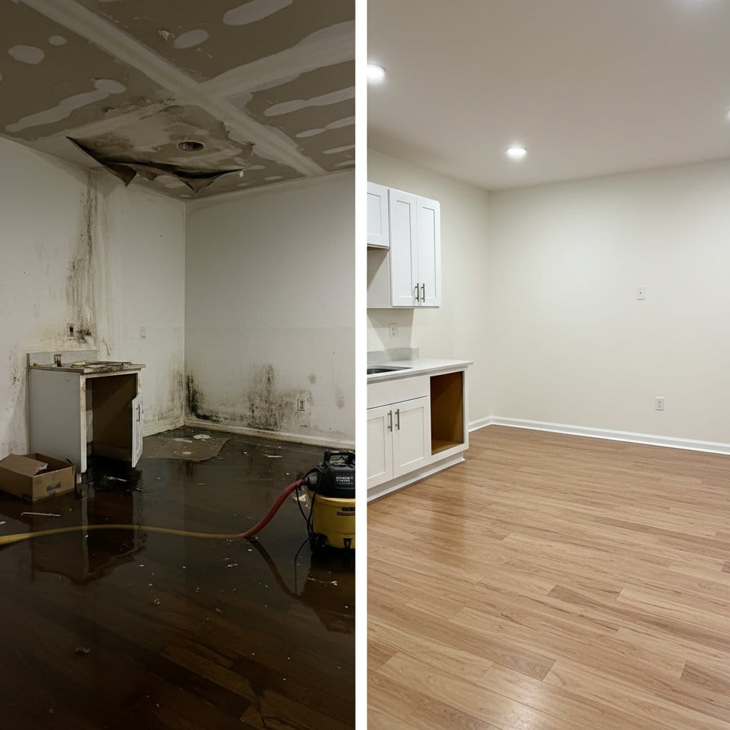 Mold Prevention After Water Damage restoration — home kitchen of bi-level home in Garfield, NJ