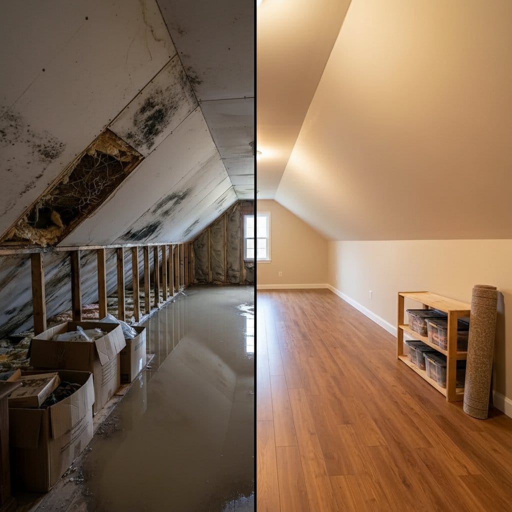 Garfield Water Damage Restoration bedroom restoration before and after in Garfield