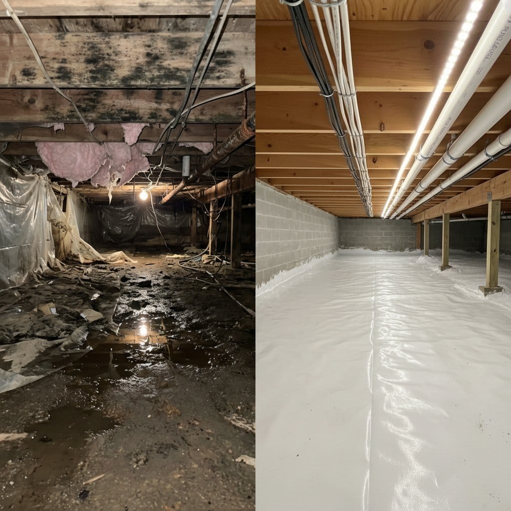 Garfield Water Damage Restoration crawl space restoration before and after in Garfield